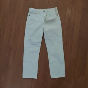 Levis's Wedgie Straight Jeans White Crop High Waist Hidden Button Fly Sz 27